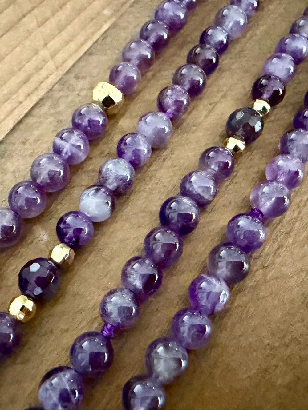 ARIVA 18K GOLD CLAD GENUINE AMETHYST BEAD LONG STRAND NECKLACE